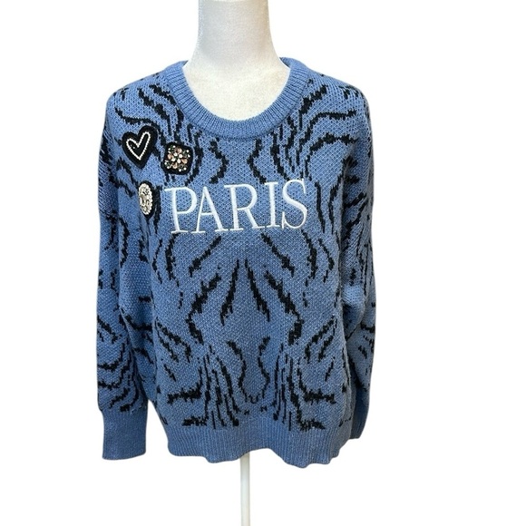 Cinq à Sept Paris Rhinestone Applique Wool Animal Patterned Sweater - Picture 7 of 9